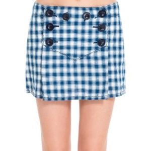 Leon Max Navy & White Buffalo Check Button-Front Linen-Blend Skort - Size 6